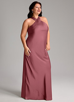 Azazie Doretta Bridesmaid Dresses Desert Rose Mermaid Pleated Stretch Satin Dress image8