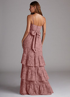 Azazie Nathalia Bridesmaid Dresses Dusty Rose A-Line Bow Floral Burnout Dress image2