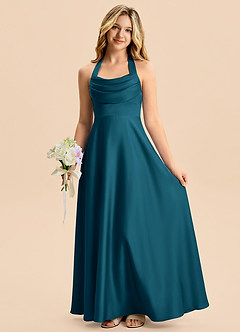Azazie Kady Junior Ink Blue A-Line Sweetheart Neckline Stretch Satin Dress image4