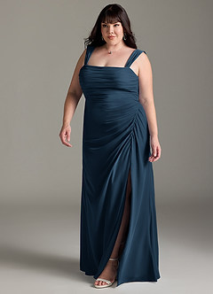 Azazie Jesaphine Robes de demoiselle d'honneur Robe Fourreau en Mousseline de soie Nœud Bleu Marine Foncé image12