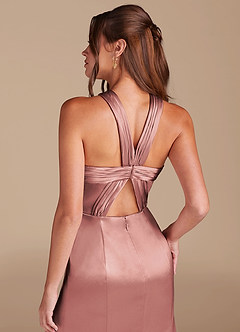 Azazie Rue Bridesmaid Dresses Dusty Rose Sheath Pleated Metallic Satin Dress image6