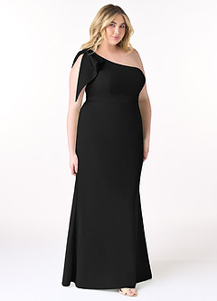 Azazie Rinna Bridesmaid Dresses Black Mermaid One Shoulder Stretch Crepe Dress image7