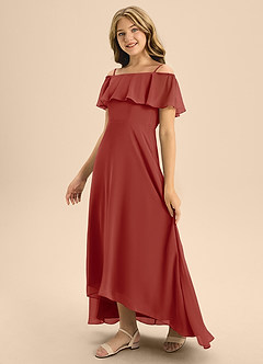 Azazie Maggie Junior Terracotta A-Line Off the Shoulder Chiffon Dress image4
