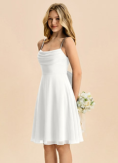Azazie Bear Junior White A-Line Pleated Chiffon Dress image4