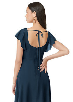 Azazie Bondi Bridesmaid Dresses Dark Navy A-Line Ruched Chiffon Dress image2