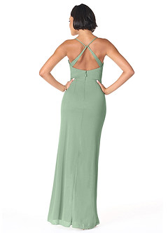 Azazie Ashana Robes de demoiselle d'honneur Robe Fourreau en Maille Dentelle en forme de cœur Matcha image4