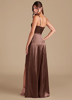 Azazie Halsey Bridesmaid Dresses Espresso A-Line Side Slit Metallic Satin Dress image6