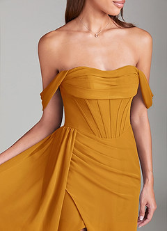 Azazie Amyra Jurken voor bruidsmeisjes Converteerbaar Jurk van Chiffon met Kolom Off the Shoulder Boterbabbelaar image5