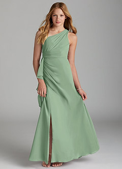 Azazie Maive Junior A라인 주름진 쉬폰 플로어 길이 주니어 신부 들러리 드레스 image1