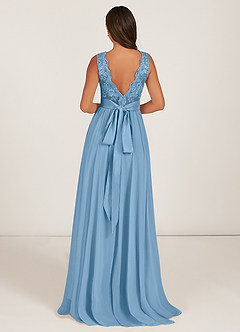 Azazie Gertrude Bridesmaid Dresses Steel Blue A-Line Lace Chiffon Dress image2