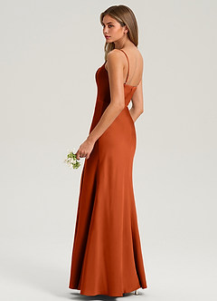 Azazie Lidia Robes de demoiselle d'honneur Robe Sirène en Satin extensible Fente Latérale Paprika image6