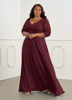 Azazie Hayek Mother of the Bride Dresses Cabernet A-Line V-Neck Lace Chiffon Dress image6