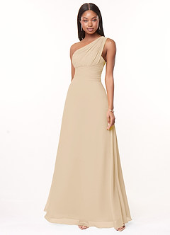 Azazie Ashley Bridesmaid Dresses Champagne A-Line Ruched Chiffon Dress image1