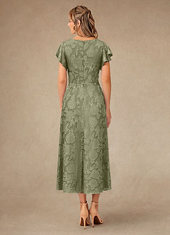 Azazie Vera Mother of the Bride Dresses Pistachio A-Line Pleated Floral Burnout Dress image4
