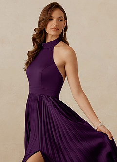Christian Siriano Bridal for Azazie 1007 Bridesmaid Dresses Grape A-Line Pleated Stretch Satin Dress image2