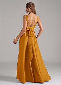 Azazie Kora Vestidos de damas de honor Vestido de Caramelo de Satén Elástico de Corte en A con Plisado image6