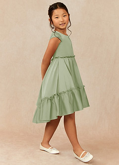 Azazie Lee 플라워 걸 드레스 A라인 절하다 스트레치 새틴 비대칭 드레스 image3