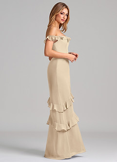 Azazie Marilynn 신부 들러리 드레스 인어 오프 더 숄더 쉬폰 바닥 길이 드레스 image5