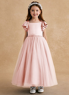 Azazie Suzy vestidos de niña de las flores Vestido de Rosa Rubor de Tul de Corte En A con Con mangas image2