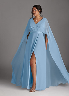 Azazie Isa Mère de la mariée Robes Robe Trapèze en Mousseline de soie Col V plissé Poudre Bleue image10