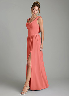Azazie Novi Bridesmaid Dresses Salmon Pink A-Line Pleated Chiffon Dress image4