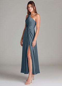 Azazie Brooke Robes de demoiselle d'honneur Robe Trapèze en Satin extensible Une épaule Violet Crépusculaire image5