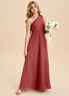 Azazie Phaedra Junior A-Linie Plissee Chiffon Kleid Rost image6