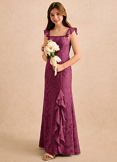 Azazie Novanlie Girls Formal Blumenmädchenkleider Meerjungfrau Schleifen Blumen-Burnout Kleid Maulbeerrot image2