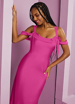 Barbie ♥ Azazie Bridesmaid Dresses Fuchsia Sheath Pleated Stretch Satin Dress image13