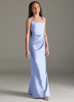 Azazie Mero Junior Ice Mermaid Pleated Stretch Satin Dress image3