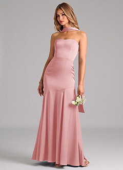 Azazie Shiloh Bridesmaid Dresses Powder Pink Mermaid Strapless Stretch Satin Convertible Dress image6