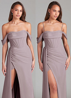 Azazie Amyra Vestidos de damas de honor Vestido de Atardecer de Gasa de Corte Recto Convertible con Vestidos sin tirantes image9