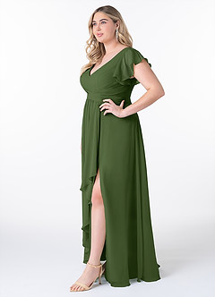 Azazie Omari Robes de demoiselle d'honneur Robe Trapèze en Mousseline de soie Olive image9