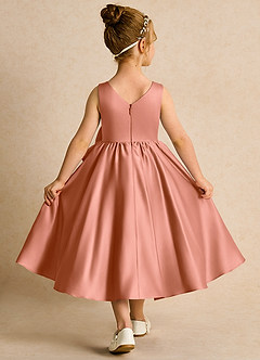 Azazie Hermia Blumenmädchenkleider A-Linie ärmellos Matte Satin Kleid Mai Tai image2