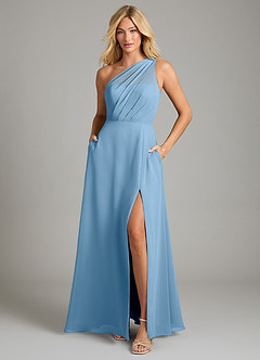 Azazie Phaedra Bridesmaid Dresses Steel Blue A-Line One Shoulder Chiffon Dress image11
