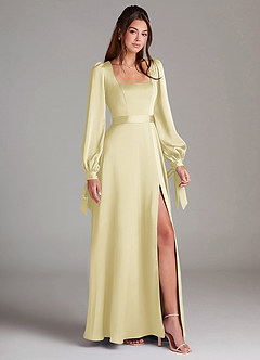 Azazie Leonia Suknie dla druhen Linia A Długi rękaw Satyna elastyczna Do ziemi Sukienka image3