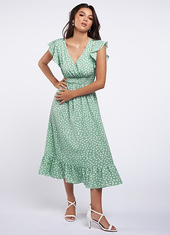 Hello Sweetheart Mint Green Print Flutter Sleeve Maxi Dress image4