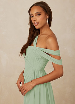 Christian Siriano Bridal for Azazie 1014 Robes de demoiselle d'honneur Robe Trapèze en Mousseline de soie Épaule décolletée Vert Sauge image11