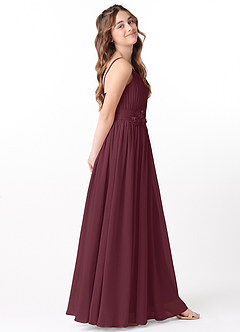 Azazie Astrid Junior Cabernet A-Line Floral Chiffon Dress image5