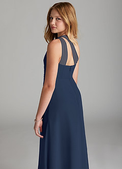 Azazie Maive Junior Dark Navy A-Line Pleated Chiffon Dress image6