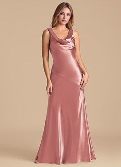 Azazie Rylina 신부 들러리 드레스 인어 메탈릭 새틴 바닥 길이 드레스 image1