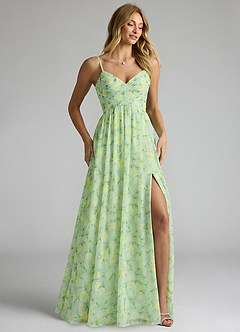 Azazie Alia Vestidos de madrinha de casamento Vestido Sálvia Floral Sonhadora de Chiffon de Linha A com Plissado image2