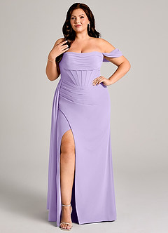 Azazie Amyra Bridesmaid Dresses Lilac Sheath Off the Shoulder Chiffon Convertible Dress image9