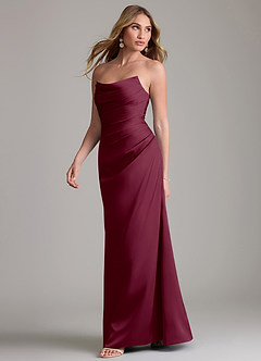 Azazie Lucille Bridesmaid Dresses Mulberry Mermaid Strapless Stretch Satin Convertible Dress image3