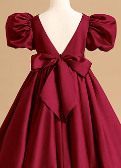 Azazie Jellybean Flower Girl Dresses Burgundy Ball-Gown Ruched Matte Satin Dress image5