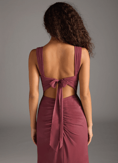 Azazie Jesaphine Bridesmaid Dresses Merlot Sheath Bow Chiffon Dress image6