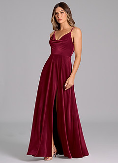 Azazie Sarella Bridesmaid Dresses Burgundy A-Line Pleated Velvet Dress image5