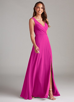 Azazie Nelly Bridesmaid Dresses Fuchsia A-Line Pleated Chiffon Dress image3
