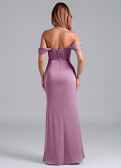 Azazie Asha Bridesmaid Dresses Wisteria Sheath Off the Shoulder Stretch Satin Convertible Dress image4