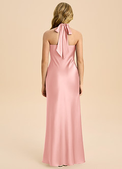 Azazie Chickie Junior Powder Pink Sheath Pleated Stretch Satin Dress image2